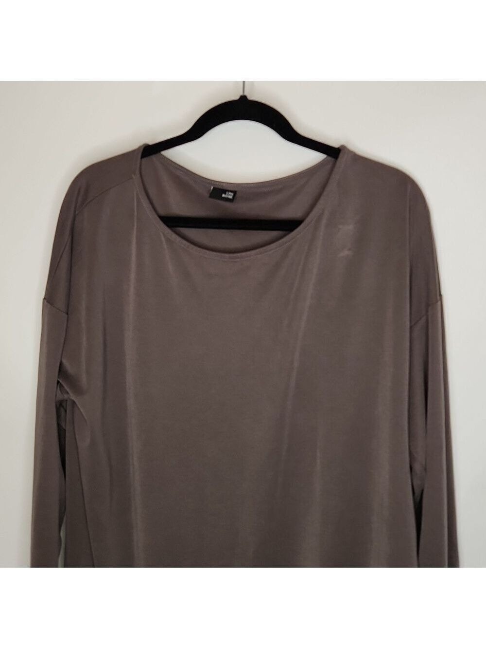 Lisa Bayne Lenzing Modal Shift Dress Taupe XXL Side Ruched Long Sleeve Lagenlook - Picture 4 of 16